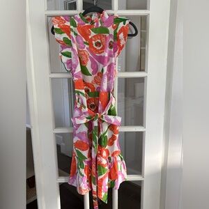 Banjanan Floral Sleeveless Poplin Dress with Belt